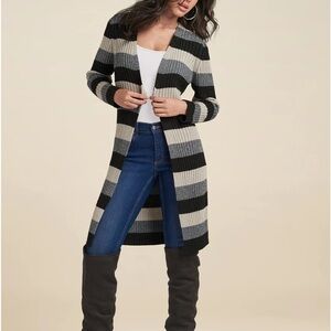 Venus plus size striped cardigan with silver metallic weave